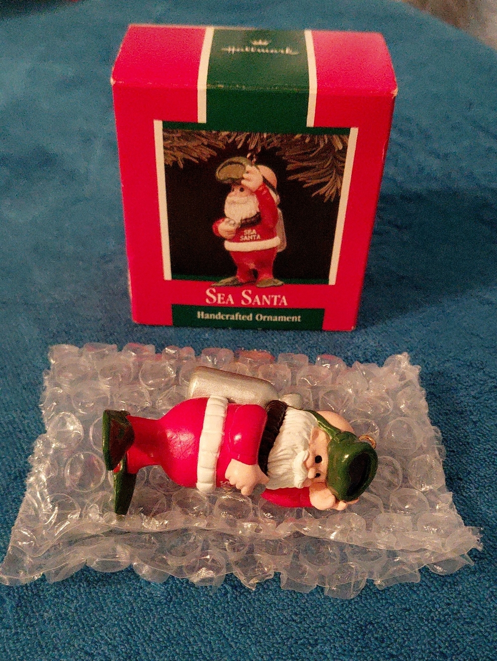 Hallmark Sea Santa Ornament in Red, Green and White. Vintage 1989